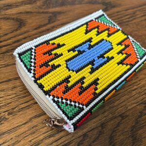 Handmade South African Beaded Wallet Ndebele Geometric Colorful Zip Closure